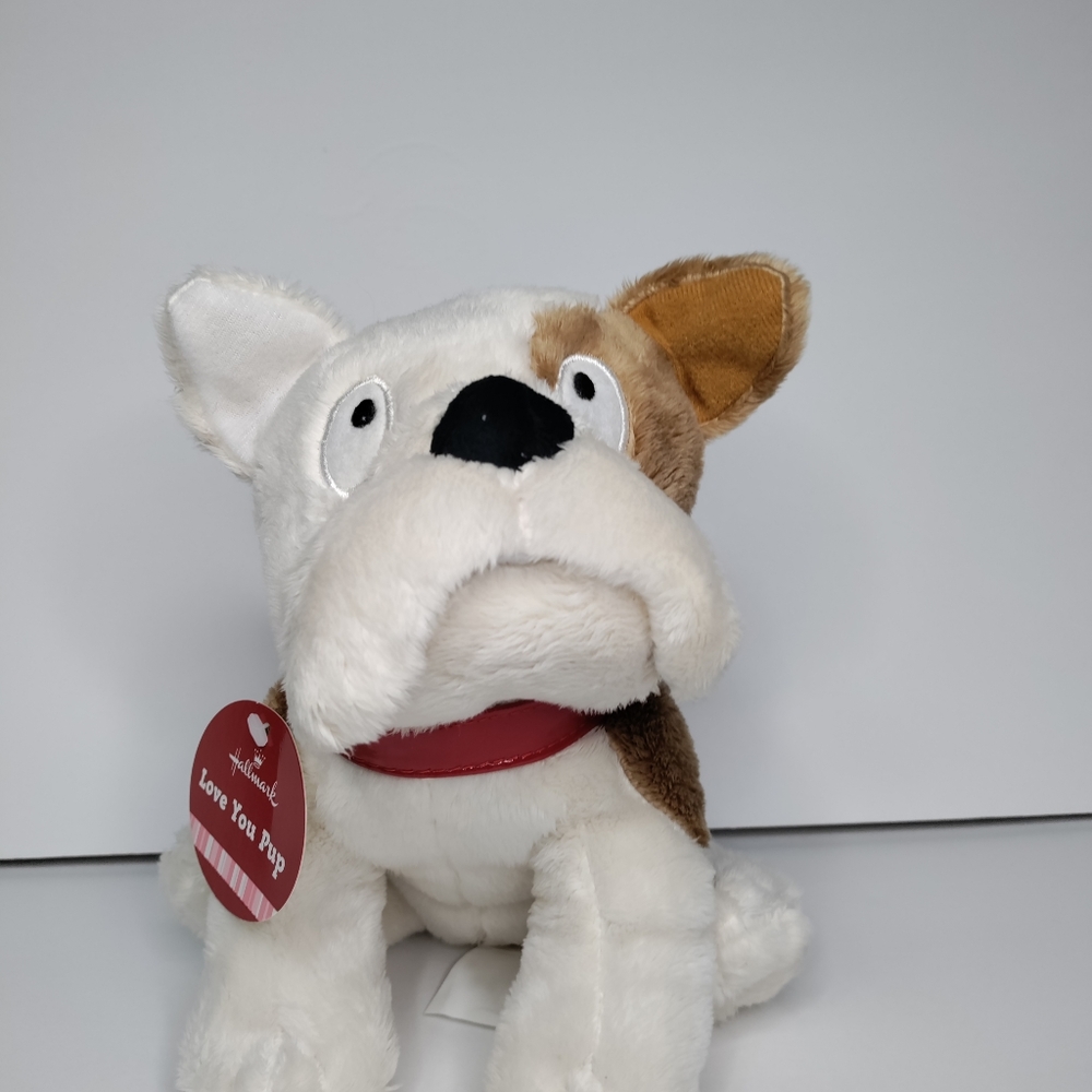 2012 Hallmark Valentines "Love You Pup" White and Brown Plush Stuffed Animal NWT